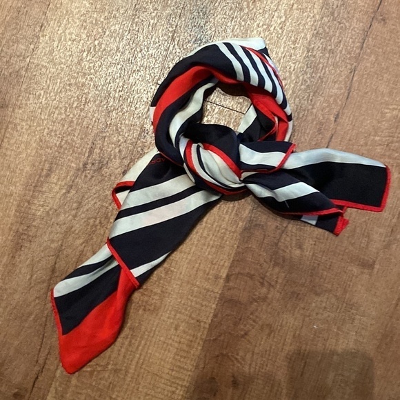 Adriana Valentina Red, navy blue, white square scarf. - Picture 1 of 3